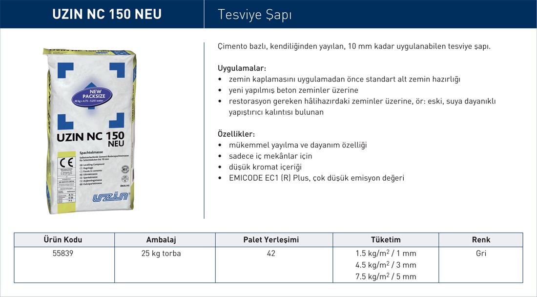 Uzin Nc 150 İç Mekan Tesviye Şapı