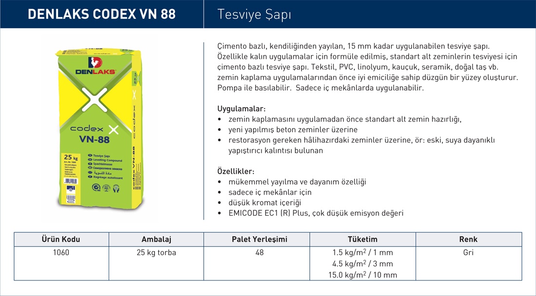 Denlaks VN88 Tesviye Şap Uzin Tesviye Şapları
